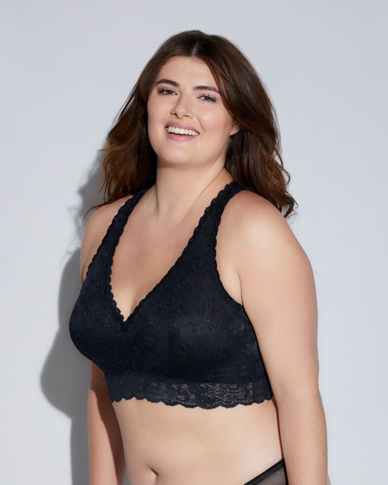 Front of a model wearing a size 1X Racie Racerback Bralette in Black by Cosabella. | dia_product_style_image_id:273738